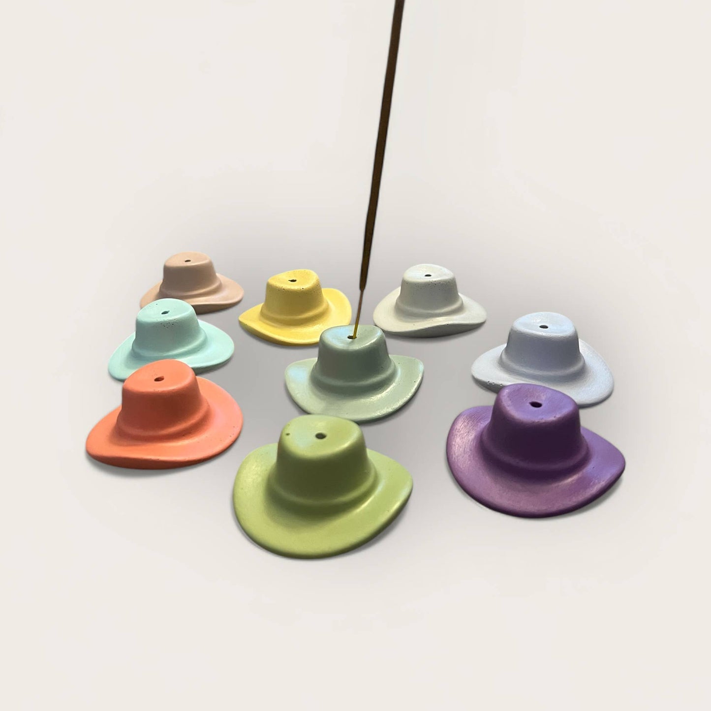 Colorful Concrete Cowboy Western Hat Incense Holder: Coral