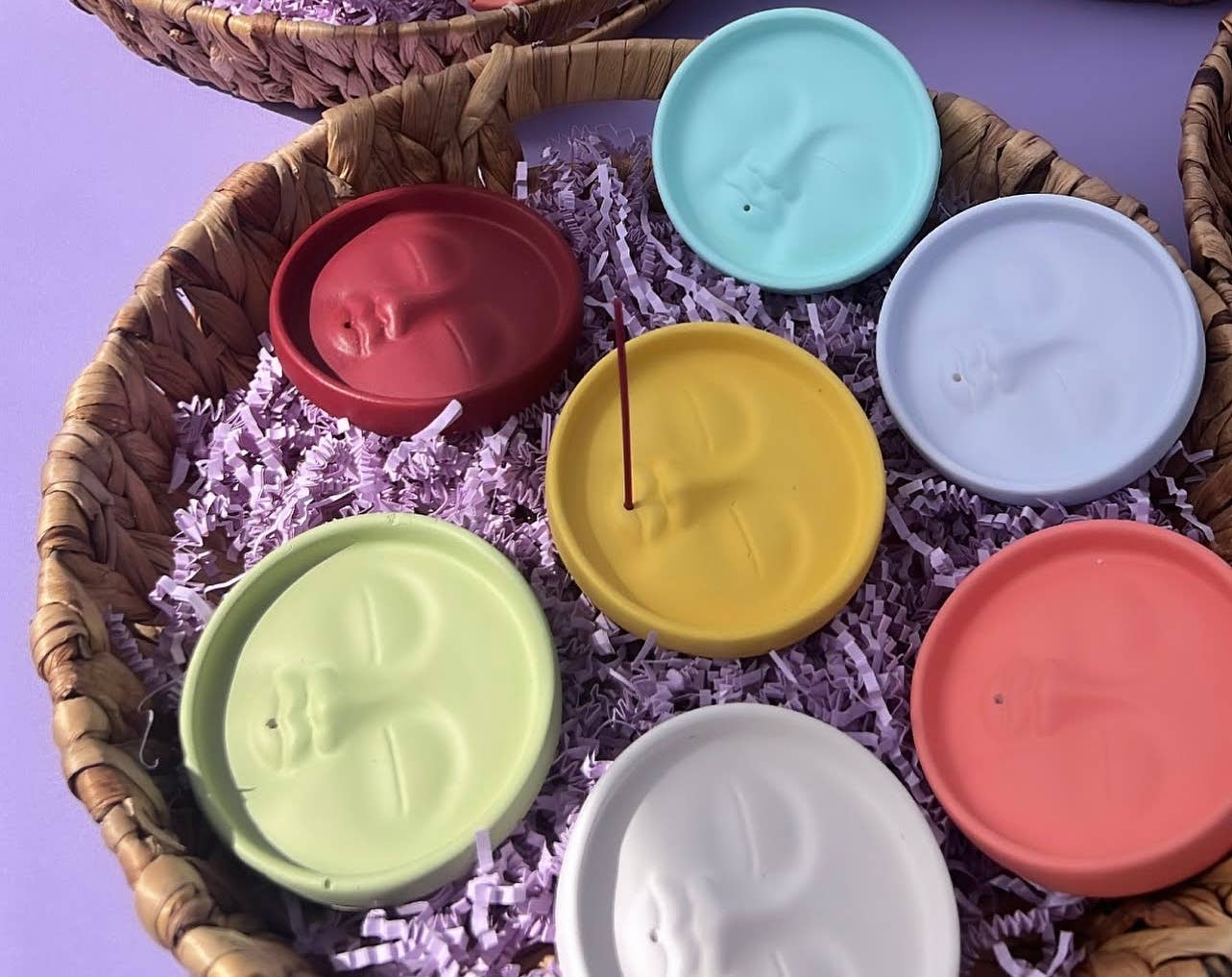 Colorful Concrete Moon Face Celestial Incense Holder