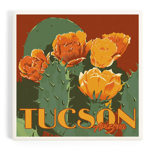 CERAMIC COASTER Tucson, Arizona, Prickly Pear Cactus