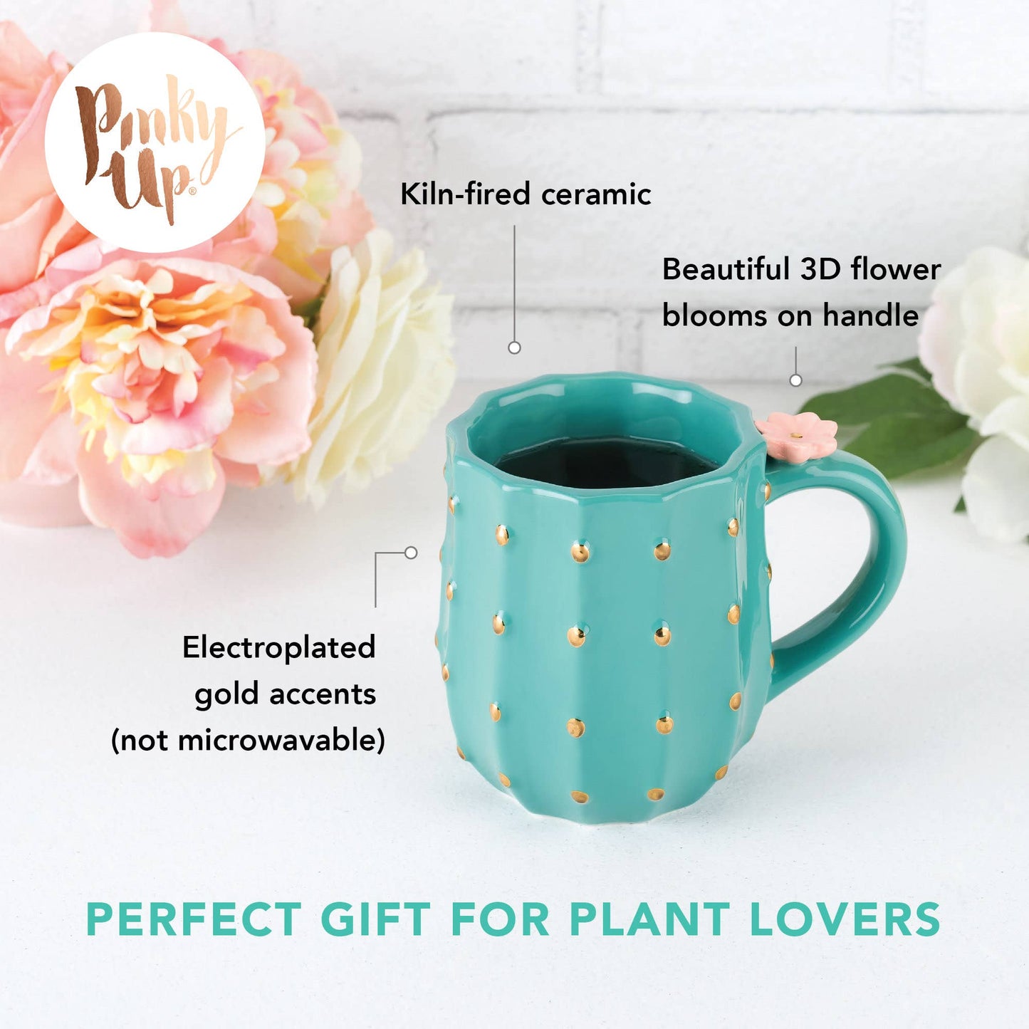 3D Metallic Gold Accented Ceramic Mug Cactus