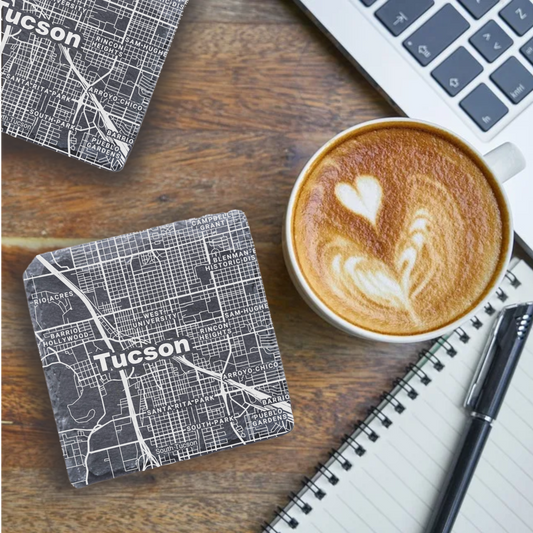 Tucson AZ Map - UV Printed Slate Coasters