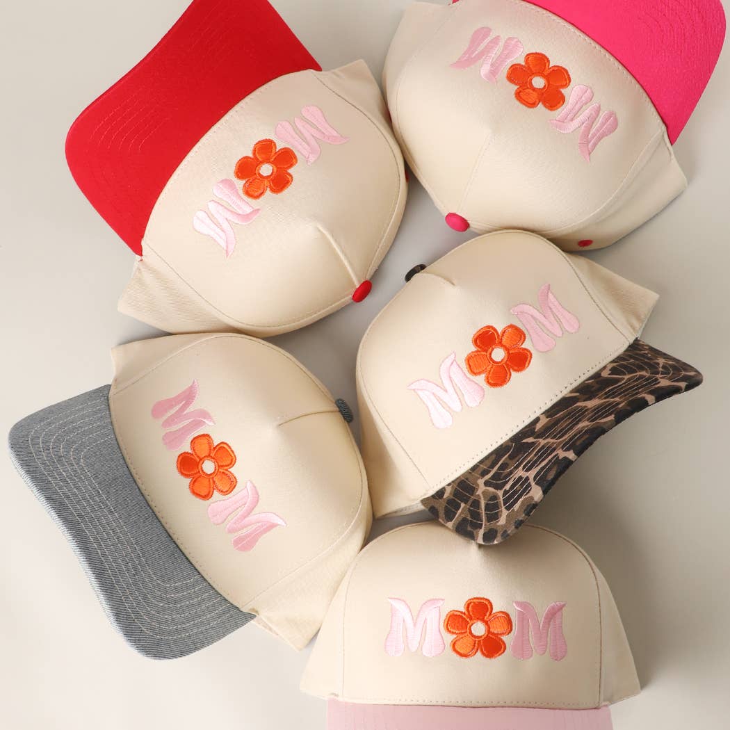 MOM FLOWER Embroidery Two-Tone Trucker Hat