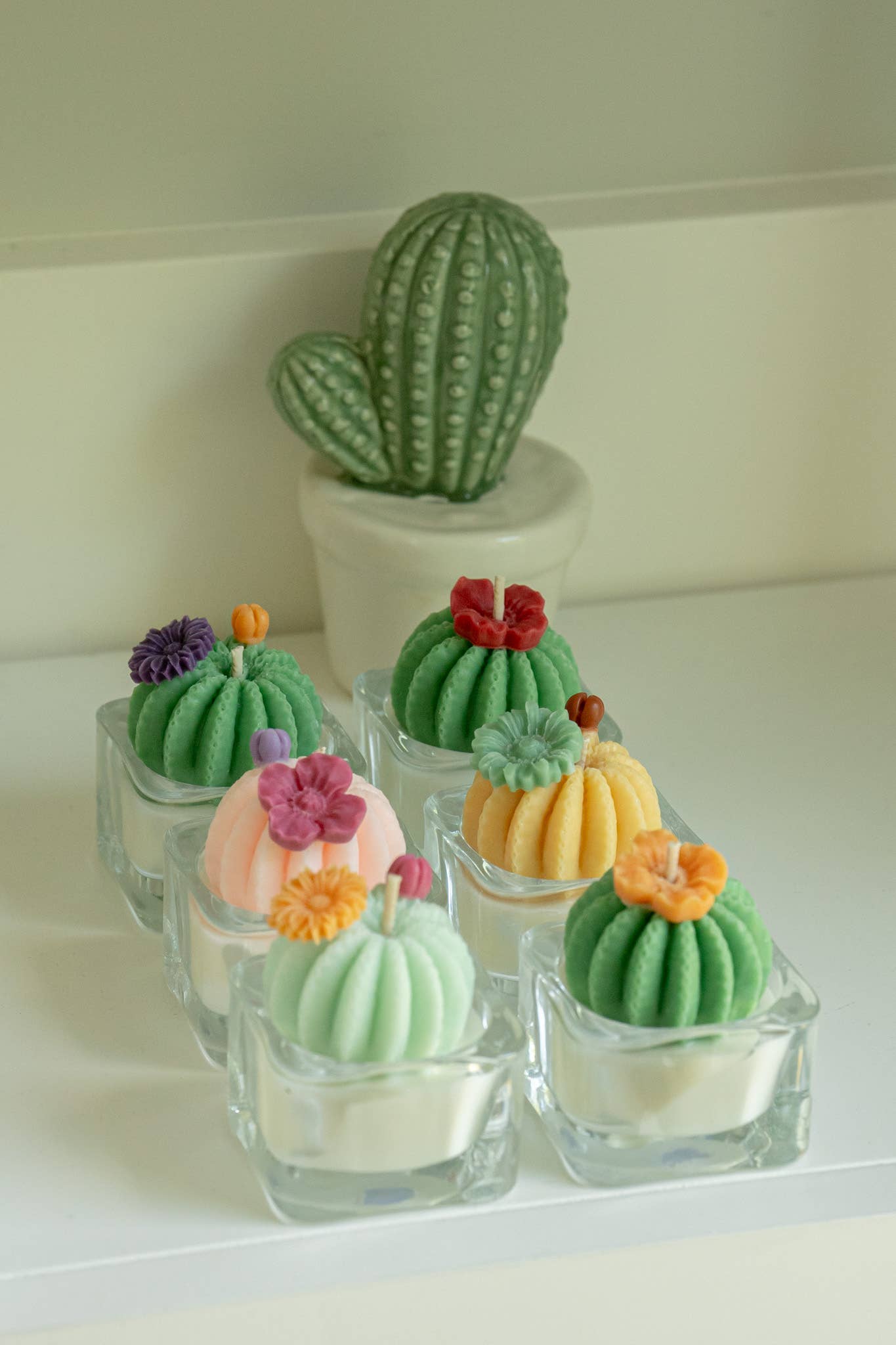 Barrel Cactus Candle: Green w/ purple