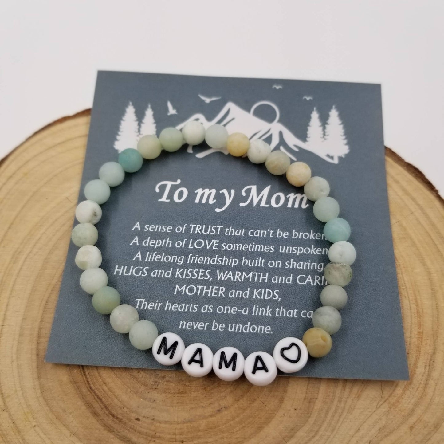 Natural Amazonite Bracelet With MAMA Card