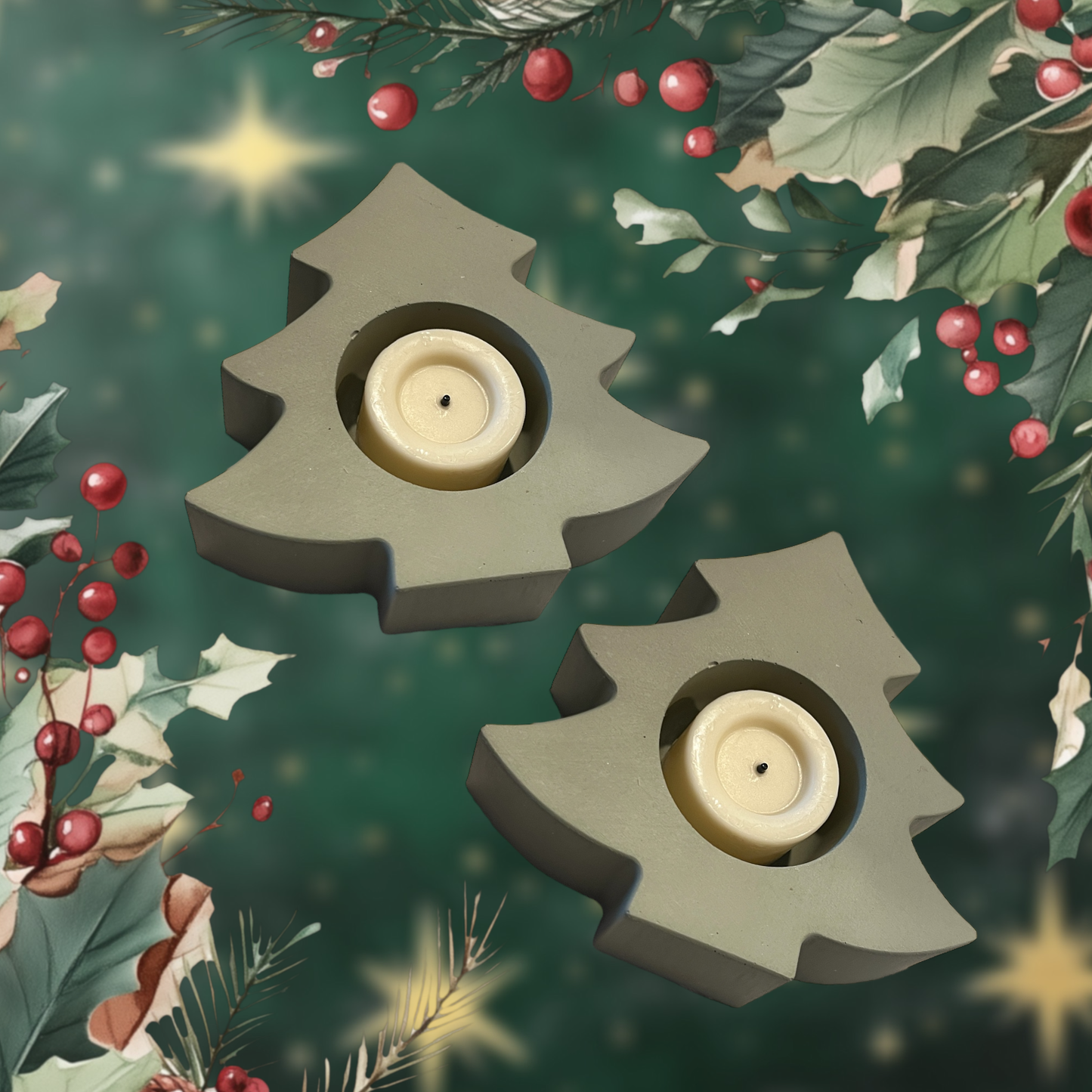 Christmas Tree Decor Holiday Winter Concrete Candle Holder