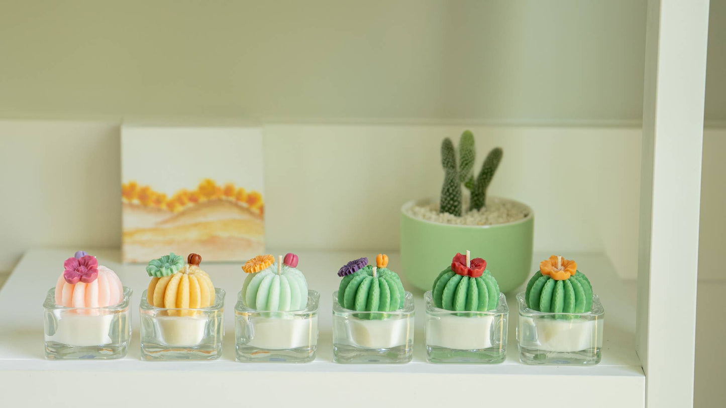 Barrel Cactus Candle: Green w/ purple