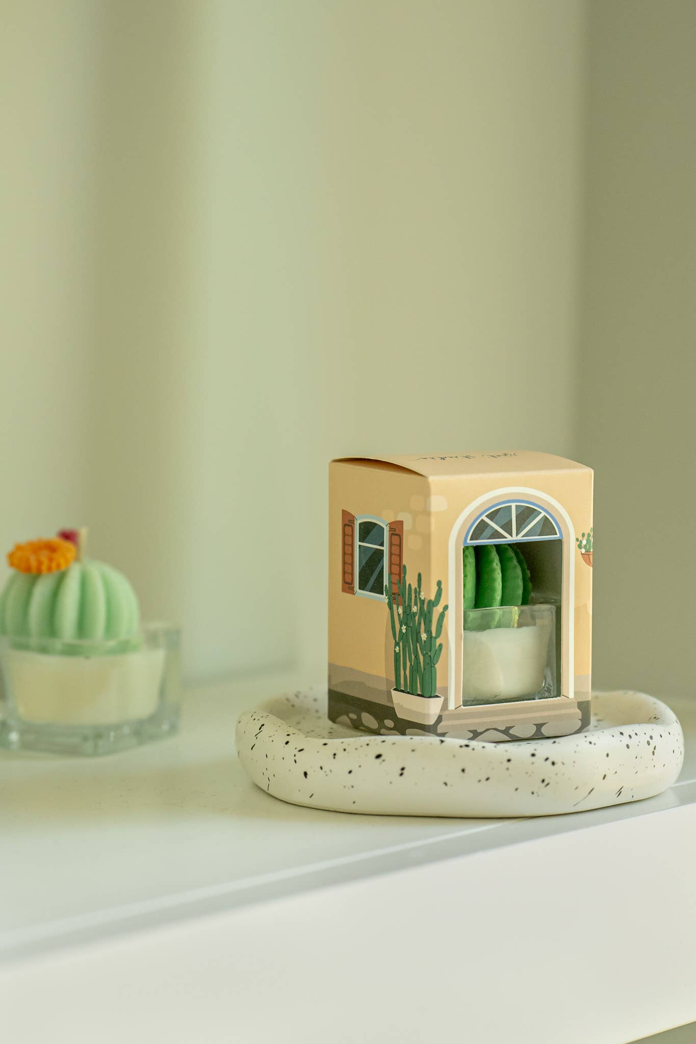 Barrel Cactus Candle: Green w/ purple