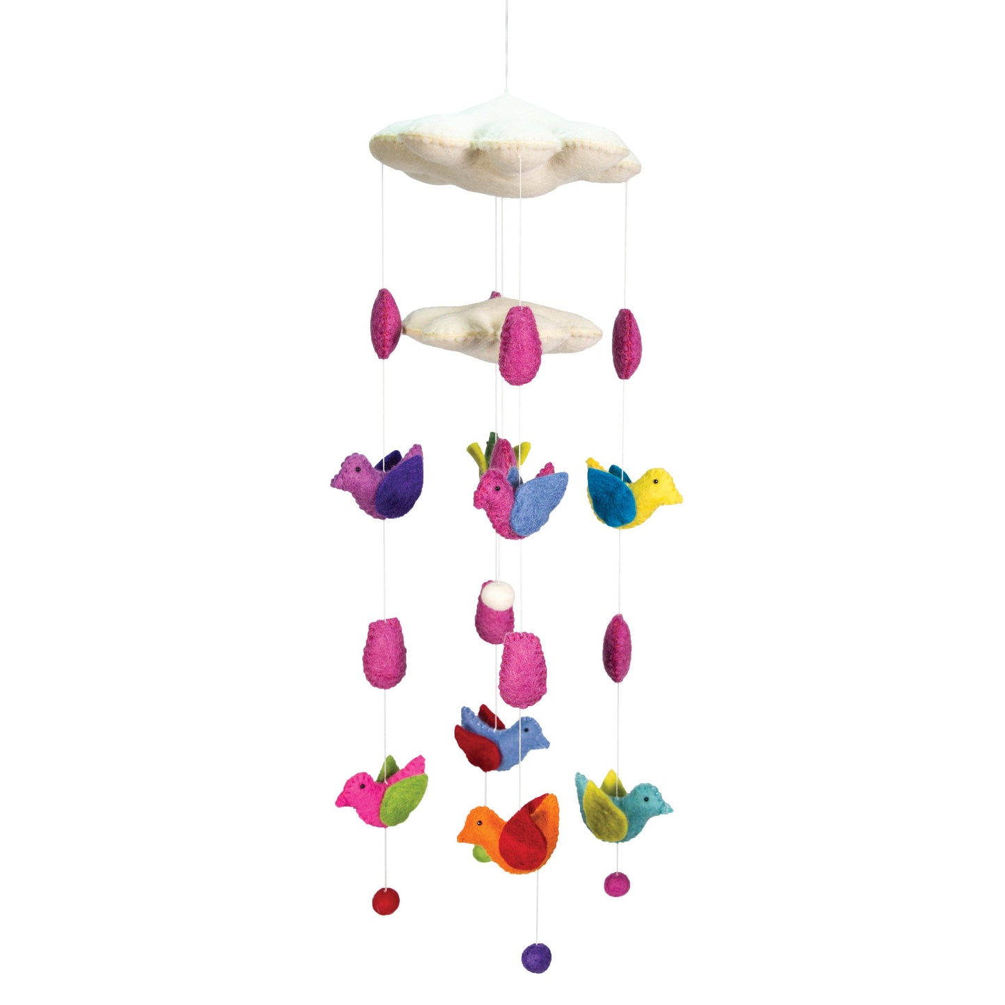 Felted Bird with clouds and Drop Theme Mobile Hanging