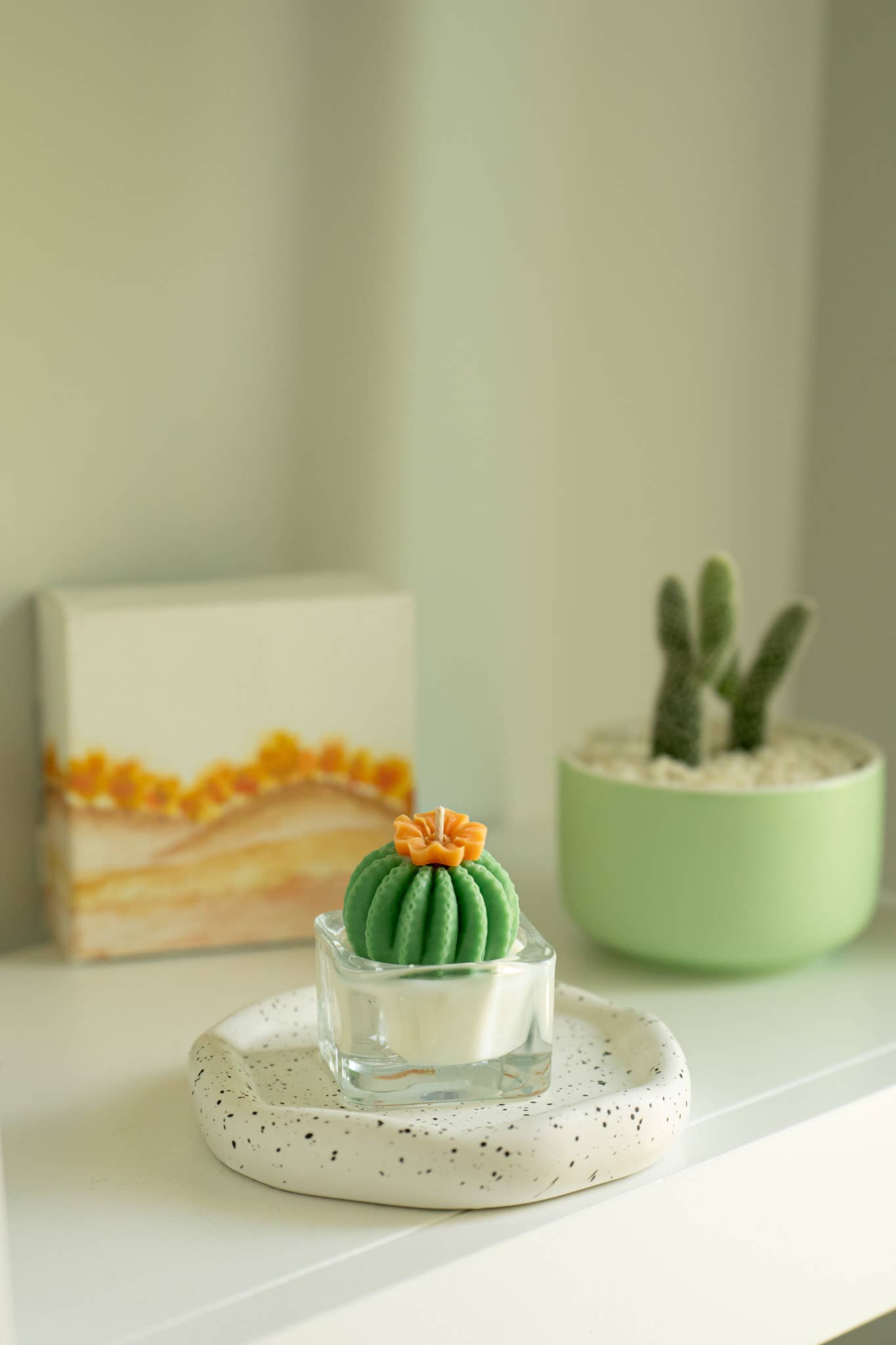 Barrel Cactus Candle: Green w/ purple