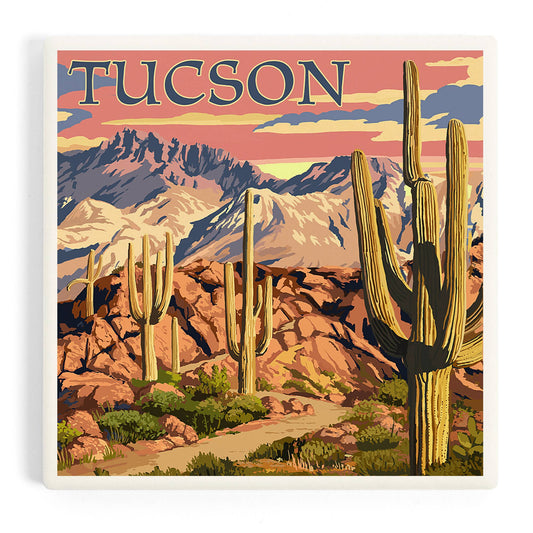 CERAMIC COASTER Tucson, Arizona, Desert Cactus Trail