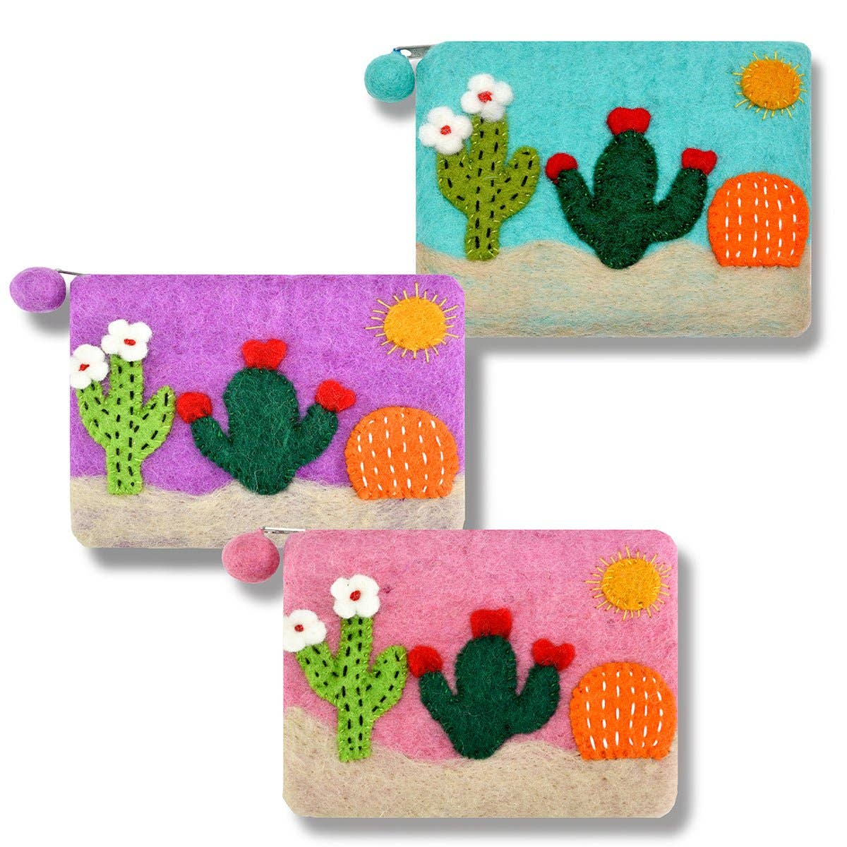 Desert Theme Felted Coin Purse: Purple