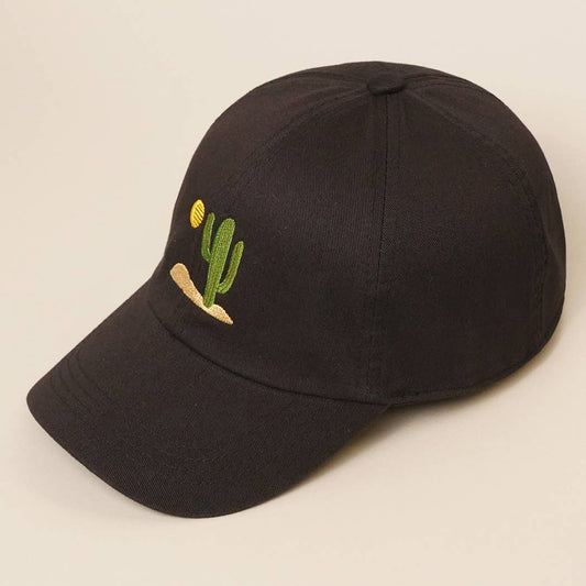 Cactus Embroidered Cotton Baseball Dad Cap: BLACK / One Size